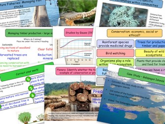Populations and sustainability: What determines population size; Interactions between populations; Conservation and preservation; Sustainable management; Balancing the conflict between conservation and human needs; Controlling the effects of human activities