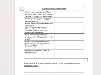 BTEC Tech Award in Music Practice - Component 1 - Commentary Planning Tool