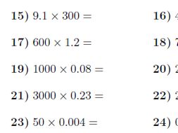 Multiplying decimals by powers of 10 worksheet (with answers