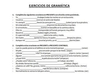 GRAMMAR PRACTICE - VERB TENSES - SPANISH