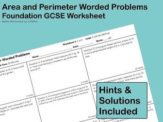 GCSE Maths Worksheet: Area and Perimeter Worded Problems - Foundation Tier