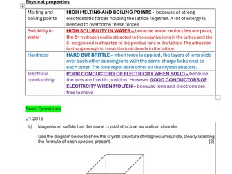 WJEC A level CHEMISTRY AS UNIT 1 TOPIC 1.5: SOLID STRUCTURES WORK BOOKLET