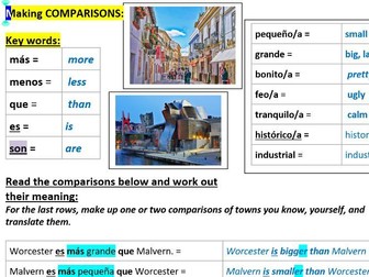 Making simple comparisons in Spanish  (Towns / Comparatives)