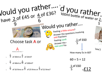 Would you rather...? Comparing fractions of amounts