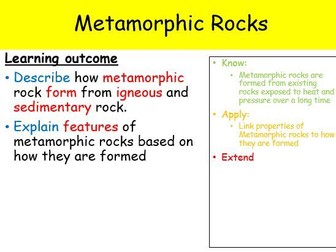 Year 7 - Metamorphic Rock (Full Lesson - 1 hour)