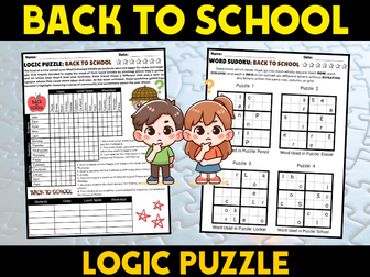 Back to school Activities logic puzzle and Word Sudoku with Answers