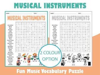 Musical Instruments Word Search | Fun Music Vocabulary Puzzle for Students