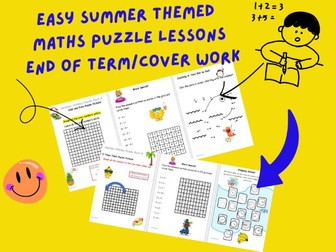 6 Page, Brand New, Cover Lesson - Summer Holiday Themed Maths Puzzle worksheets - Skills Practice