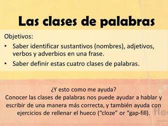 Spanish Word Class and A-level gap-fill