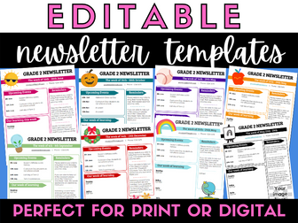 Editable Class Newsletter Templates (8 color themes)