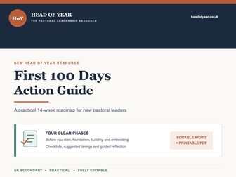 First 100 Days as Head of Year | Editable Action Guide and Checklist