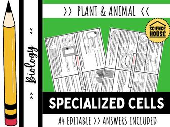 Specialised Cells Plant and Animal Worksheet