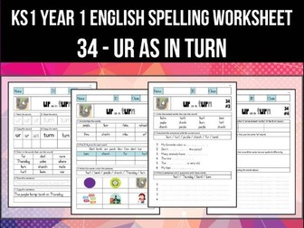 Spelling & Phonics Worksheet - əː sound spelled UR