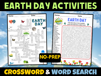 Earth Day Crossword Puzzle Word Search Sub Plans