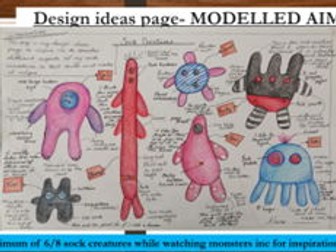 Full Textiles Sock Creature Scheme of Work with 7-8 lessons. Fully planned with learner examples.