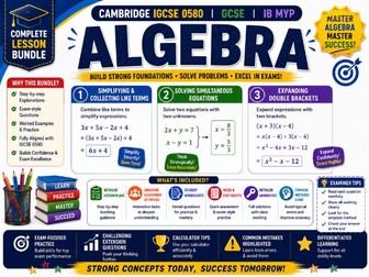 Cambridge IGCSE/ GCSE - 0580 - Algebra Mastery | Worksheets, Practice & Activities Complete Bundle