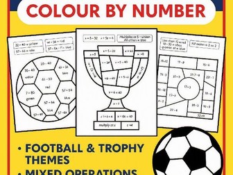 Football Colour by Number Maths Pack (Algebra, Division, Mixed Operations)