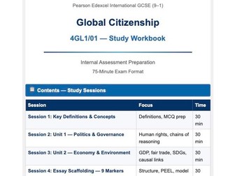 Global Citizenship IGCSE Revision Workbook | 7 × 30-Minute Sessions | Edexcel 4GL1 | Essays, MCQs &