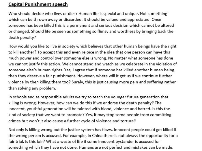 Persuasive speech death penalty