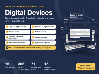 Pearson Edexcel International GCSE ICT Unit 1 Digital Devices in eight print-ready student booklets