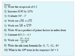 Mixed starter questions (Level 6/7) with answers