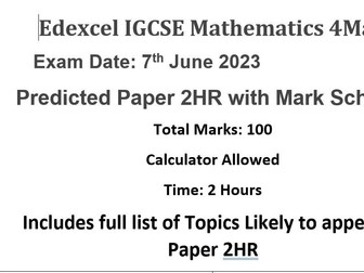 Edexcel IGCSE Mathematics 1-9 Predicted Paper 2 HR June  2023