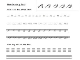 Handwriting sheets for a-m and a review of letters