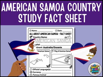 American Samoa Map and Flag Country Study Research Project Worksheet Geography Activity