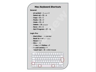 Mac Keyboard Shortcuts - General and Logic Pro