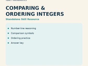 Comparing & Ordering Integers Worksheets