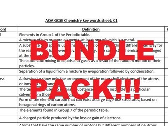 Key word definition lists Chemistry AQA GCSE BUNDLE (Paper 1 & 2)