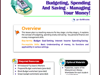 Free Spending And Budgeting Lesson Plan For Ks2 To Ks3 By - 