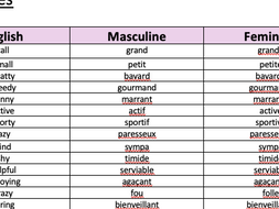 GCSE FRENCH ADJECTIVES | Teaching Resources