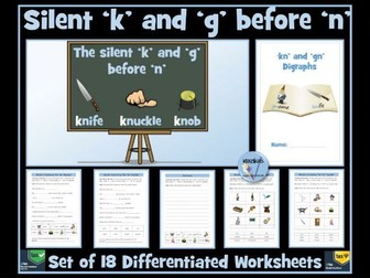 'gn' and 'kn' Digraphs Worksheets