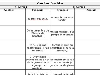 AQA NEW GCSE Foundation Module 1 unit 2 One pen one dice: Tu as une vie active?
