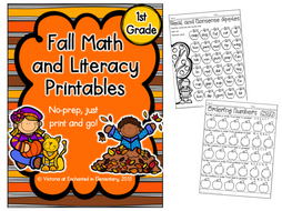 Fall No Prep Math and Literacy Printables for First Grade