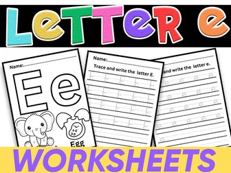 Beginning with the Letter E |Letter E Recognition and Handwriting|Letter formation Tracing Worksheet