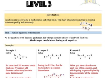 Equations - level 3 - learn at home