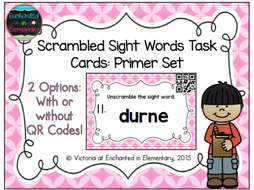 Scrambled Sight Words Task Cards: Primer Set