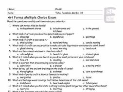 Art Forms Multiple Choice Exam Worksheet, Answer Key And Sheets