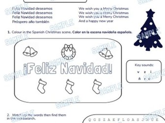 Spanish Primary School Worksheet & MP3 Music File - Christmas Theme (We Wish You a Merry Christmas)