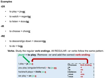 KS3 - GCSE found. French present tense -er verbs worksheet lesson - revision