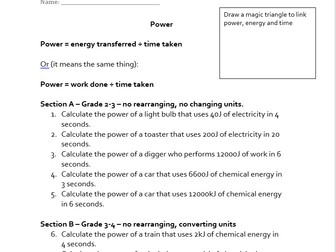 AQA 1-9: Power, Energy Transferred, Work Done Calculations
