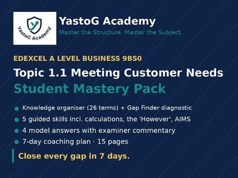 Edexcel A Level Business 9BS0 | Topic 1.1 Meeting Customer Needs | Revision, Gap Finder & Model Answ