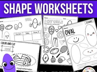 Kindergarten 2D Shapes Worksheet: OVALS – Shape Sort, Shape Hunt, Math Activity