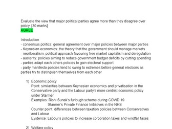 Edexcel A-Level Government and Politics Essay Plan