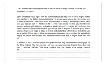 GCSE RE II “The Christian response to persecution is easy to follow in every situation”