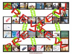 School Items, Places and Subjects Chutes and Ladders Board Game