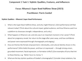 Component 1 Complete Resource Parris Goebel Btec Tech Award in Performing Arts