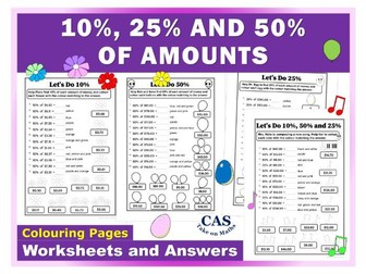 Practise Percentages & Colouring Pages - Calculating 10%, 25% & 50% of Amounts